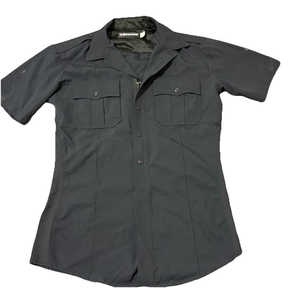 Blauer Police Uniform Short Sleeved‎ Poly Zippered Shirt Size Medium Blue